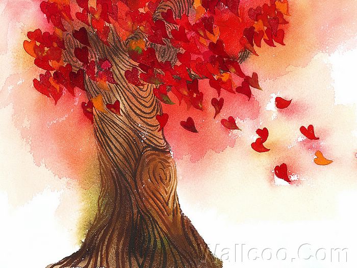 This is a beautiful rendition of the tree of love with its wind blown heart shaped leaves.