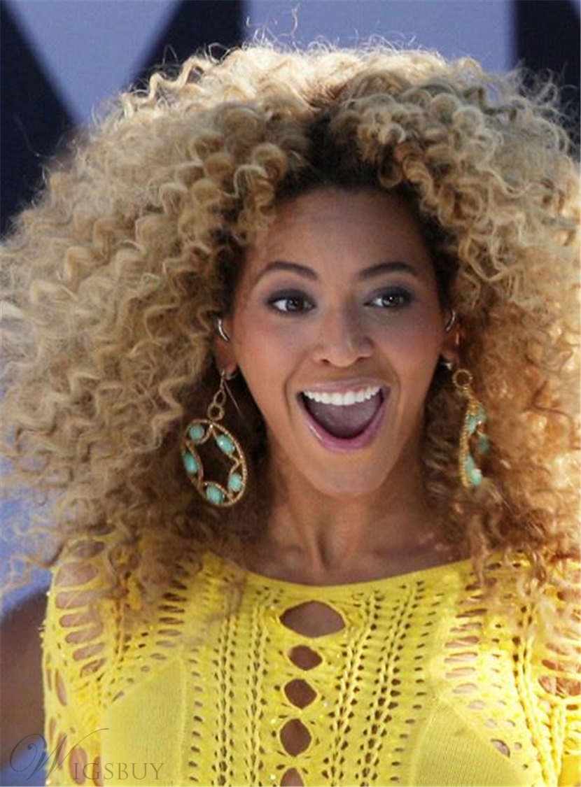 Beyonce Haircut Dark Root Medium Kinky Curly Ombre Synthetic
