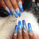 Blue chrome ombre nail design