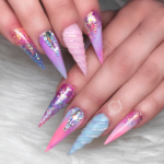 Stiletto shaped Unicorn Acrylic nail designs