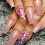 Barely pink and clear nail design