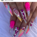 Pink Stiletto Swarovski nail design