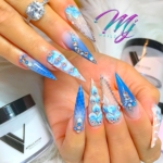 Blue Stiletto acrylic nails