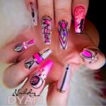 Hot Dream Pink and black nail design
