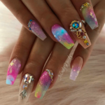 Coffin shaped colorful nail designs
