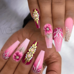 Coffin Shaped Pink and berry ombre nail design