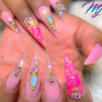 Pink stiletto nail design
