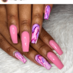 Pink and Purple marble nails