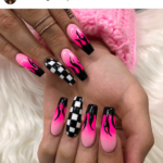 Hot Pink Fire Square Shaped nail design
