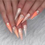 Peach stiletto nail designs acrylic