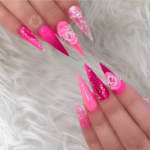 Stiletto nail designs fuschia pink with 3d flower