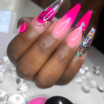 Hot Pink Coffin shaped nail design