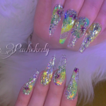 Long green nail design ideas