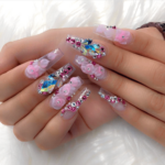 Pink 3D flower nail designs
