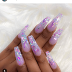 Purple and pink coffin shaped nail design