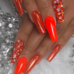 Red Orange nails cute polish
