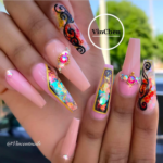 Abstract nail design on coffin shaped nails