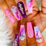 Pink and purple nail model princess cut