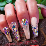Swarovski crystal coffin shaped nails designs