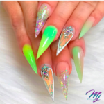 Lime Green and acrylic Stiletto nail design