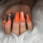 Orange and black ballerina nails