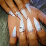 White Rainbow stone Moonstone Stiletto nails