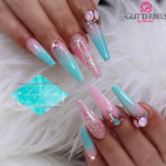 Long Ballerina snake skin design acrylic nails