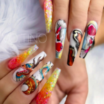 Dragon design free hand nail design
