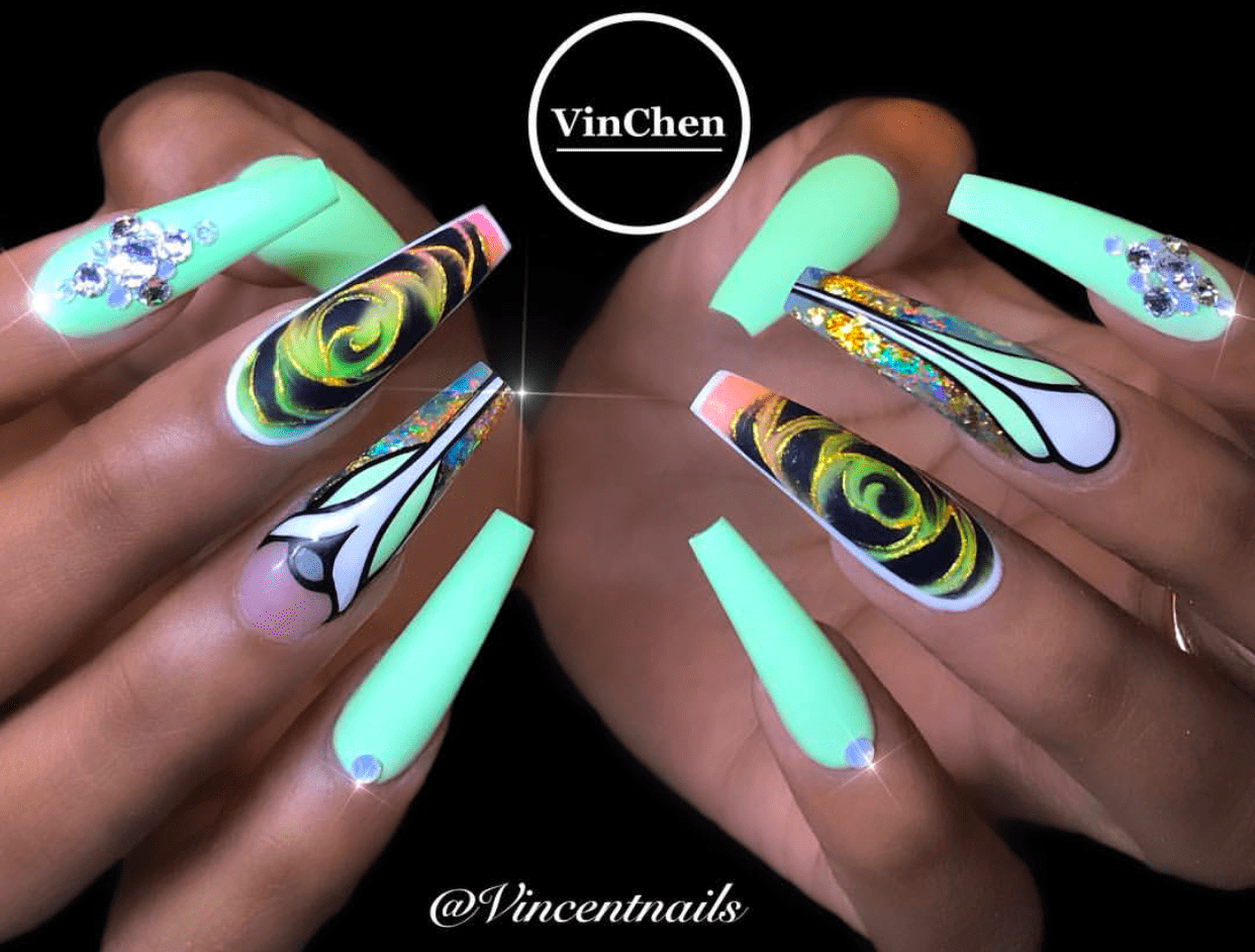 Psychedelic Coffin shaped nails