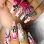 Free hand flower nail art nail ideas
