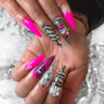 Pink and glitter swarovski crystal stiletto nails