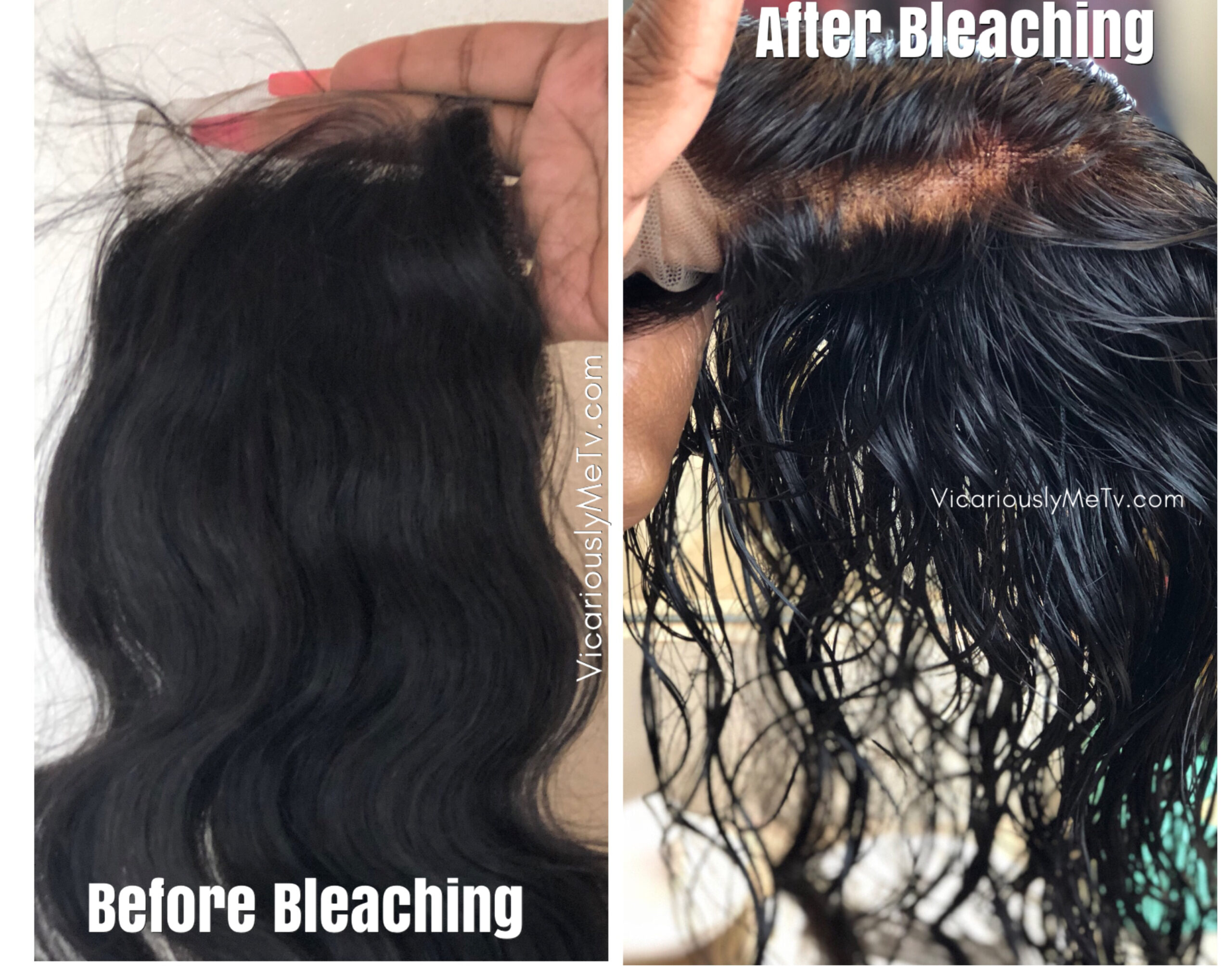 How to bleach knots on closure befefore and after