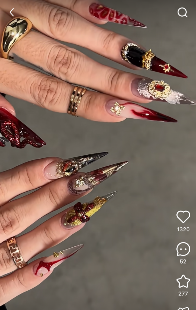 Blood red witchy nail designs
